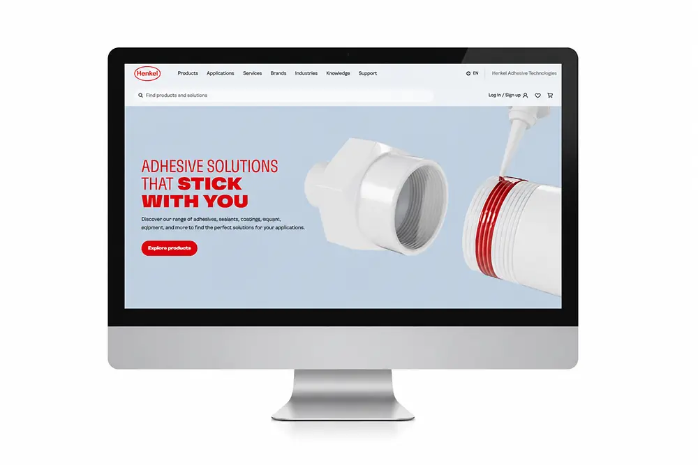 Pantalla con el sitio web de Henkel Adhesive Technologies.
