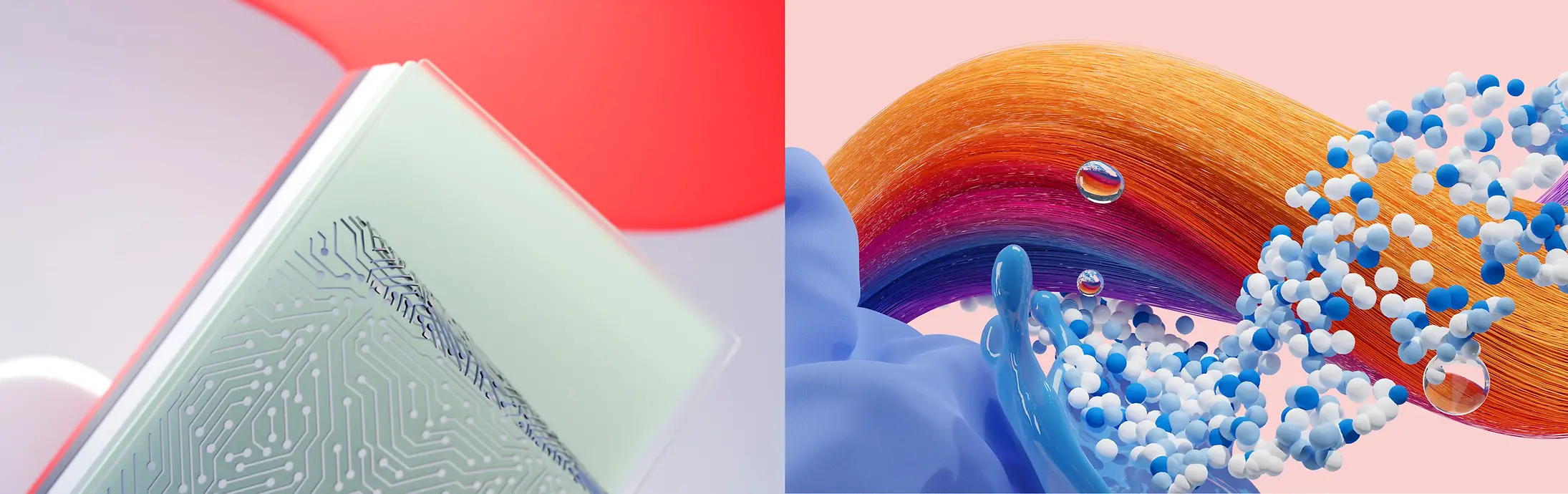 Imagen abstracta que representa las unidades de negocio de Henkel Adhesive Technologies y de Consumer Brands (Hair -Cabello- y Laundry & Home Care -Detergentes y Cuidado del Hogar-).